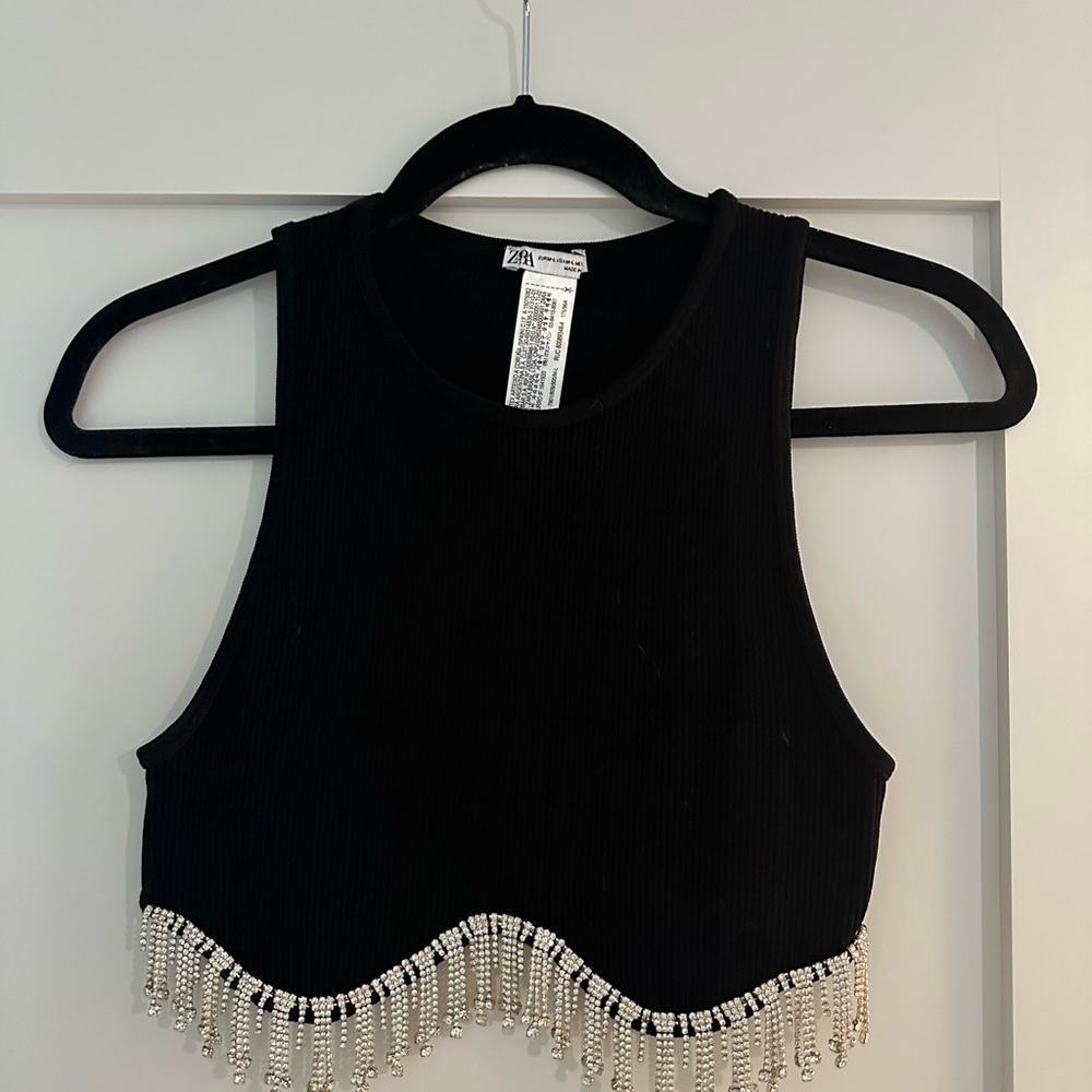 Black Beaded Crop Top - M
